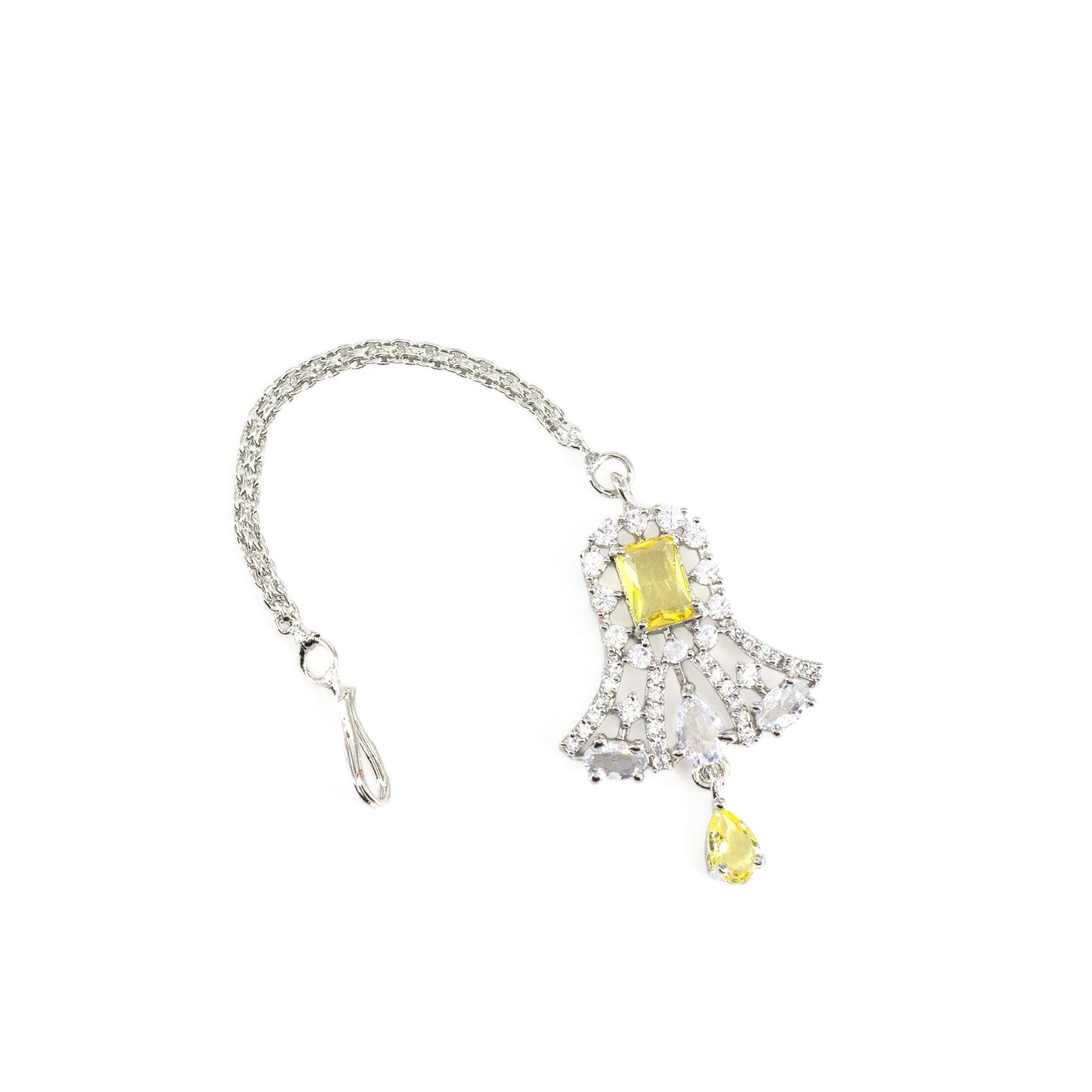 Silver Plated Yellow AD Maang Tikka for Women