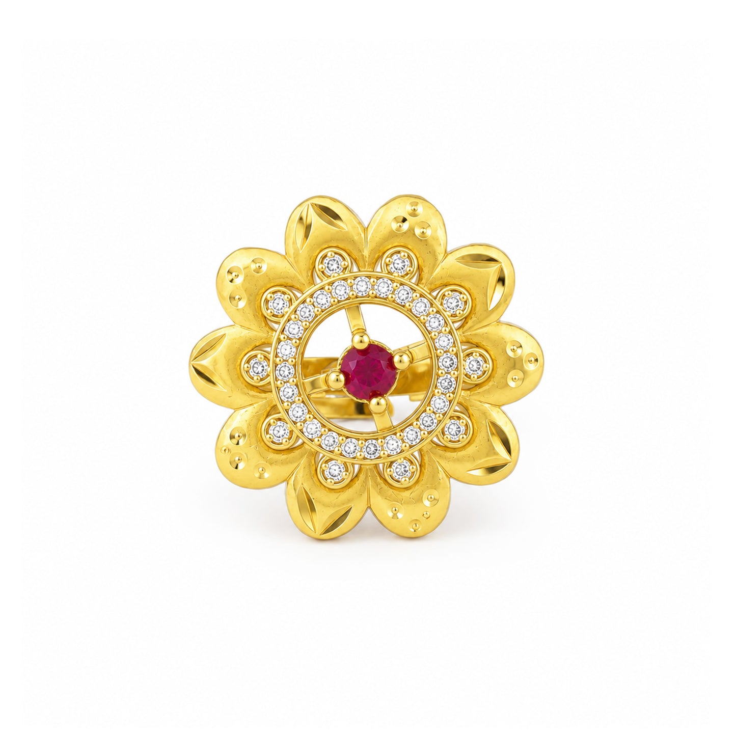 Gold Plated Anti Tarnish Red AD Finger Ring for Women
