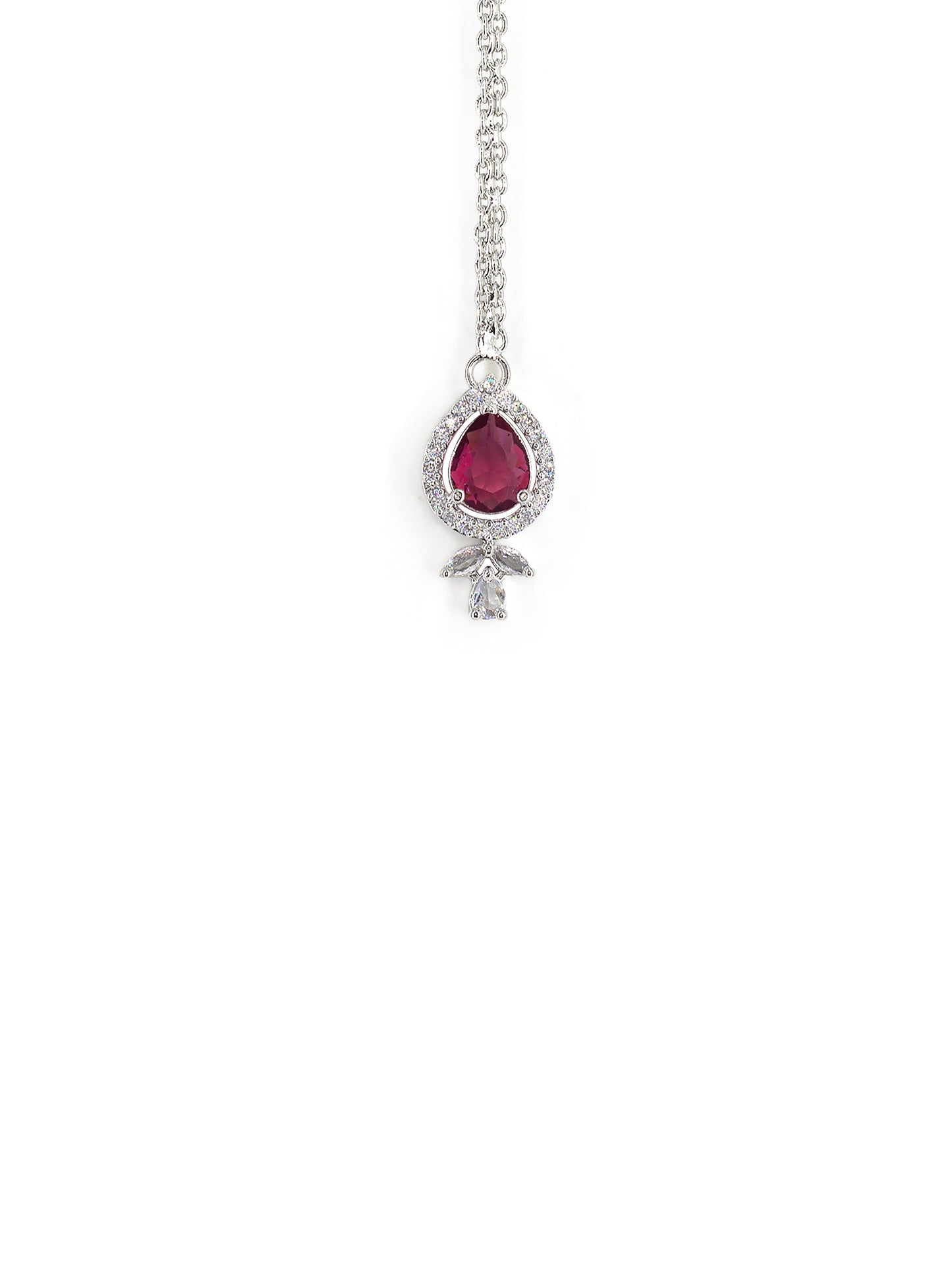 Silver Plated Red American Diamond Maang Tikka for Women