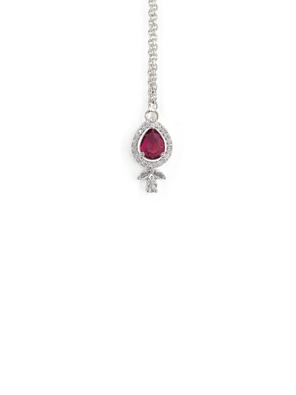 Silver Plated Red American Diamond Maang Tikka for Women
