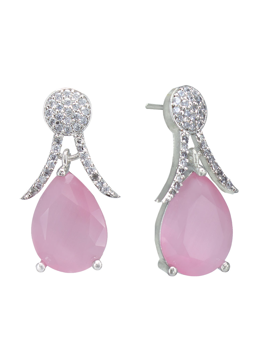 Rhodium Plated American Diamond Studded Teardrop Earrings