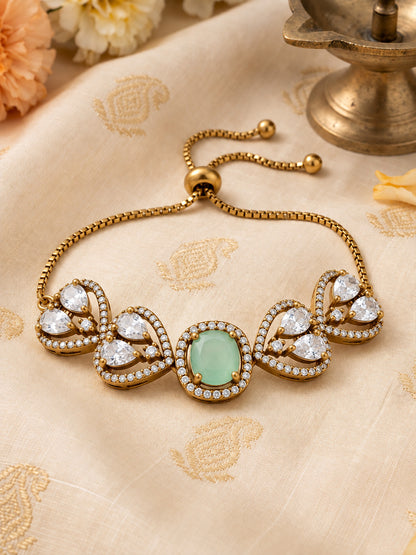 Antique Gold Plated Green AD Bracelet for Women