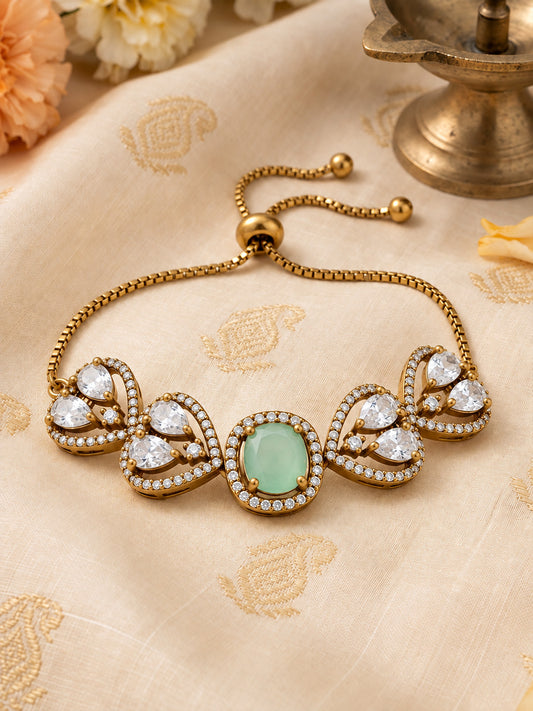 Antique Gold Plated Green AD Bracelet for Women