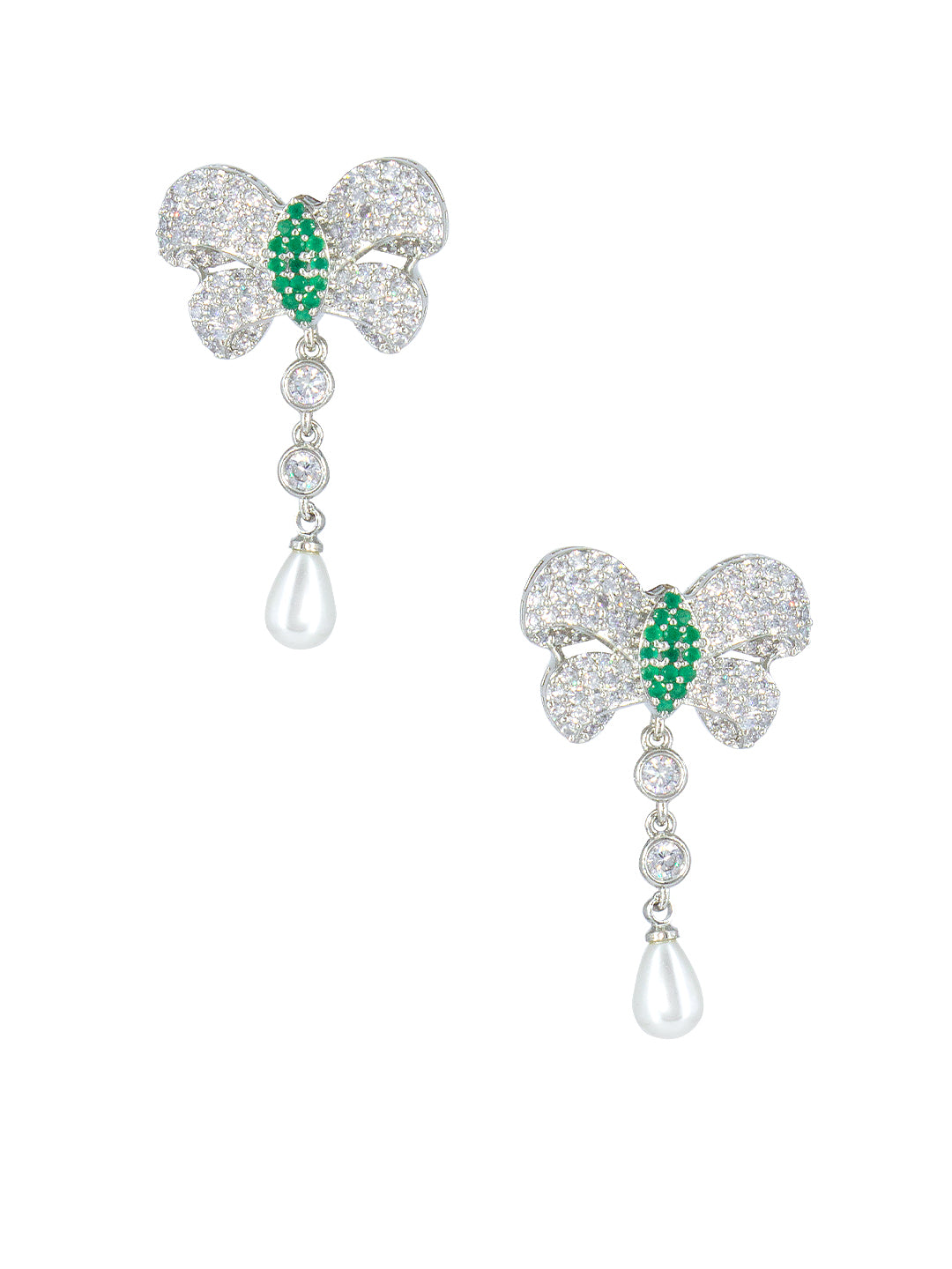 Silver Plated Green Butterfly Drop Earrings For Women