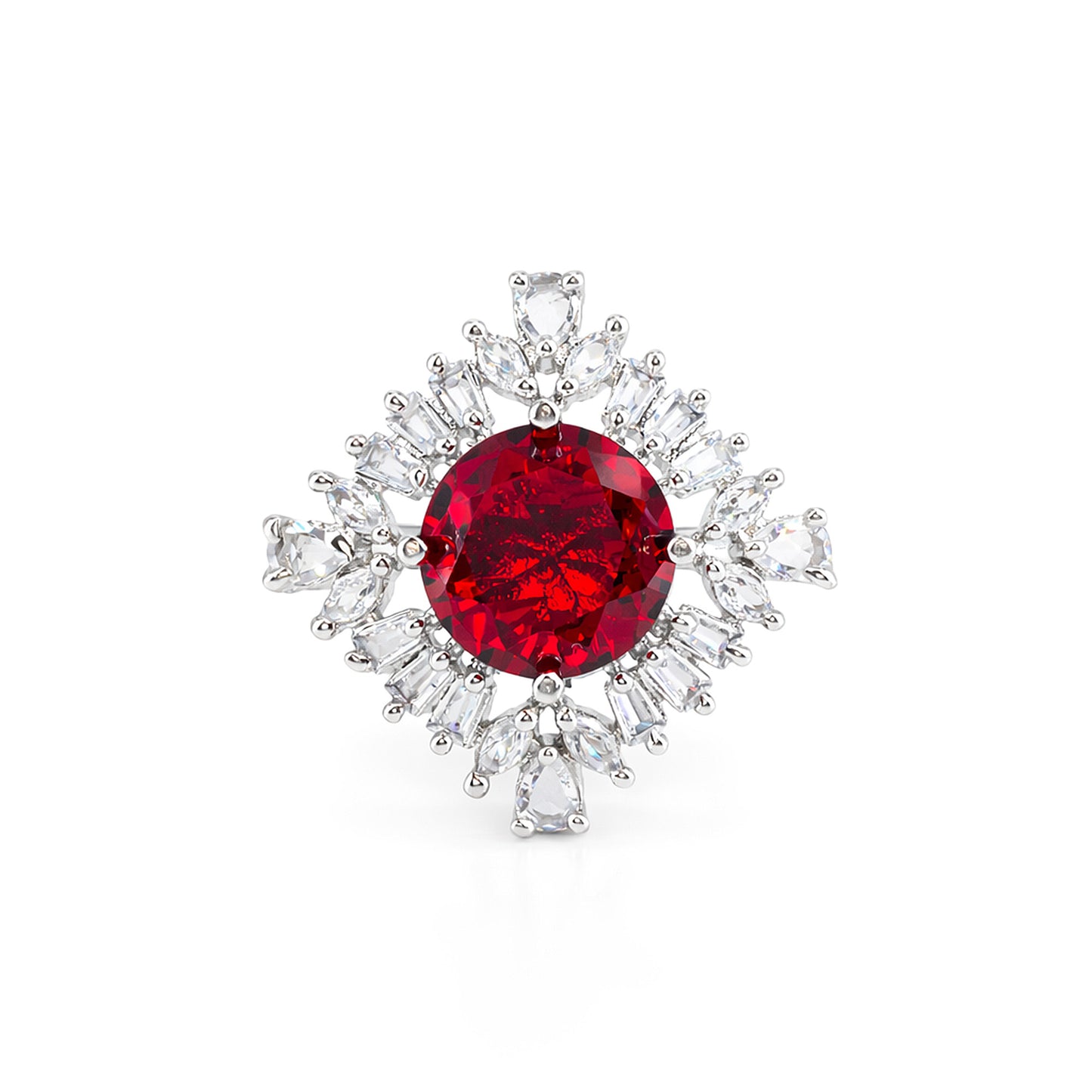 Rhodium Plated Red AD Finger Ring for Women
