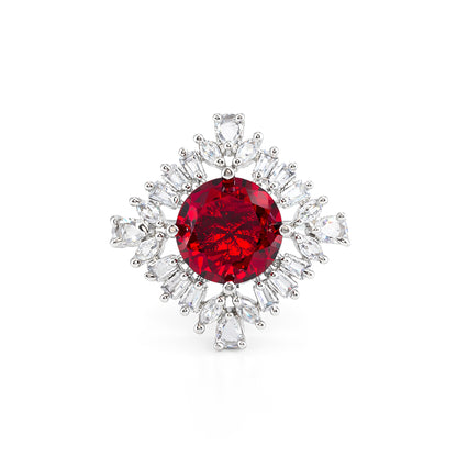 Rhodium Plated Red AD Finger Ring for Women