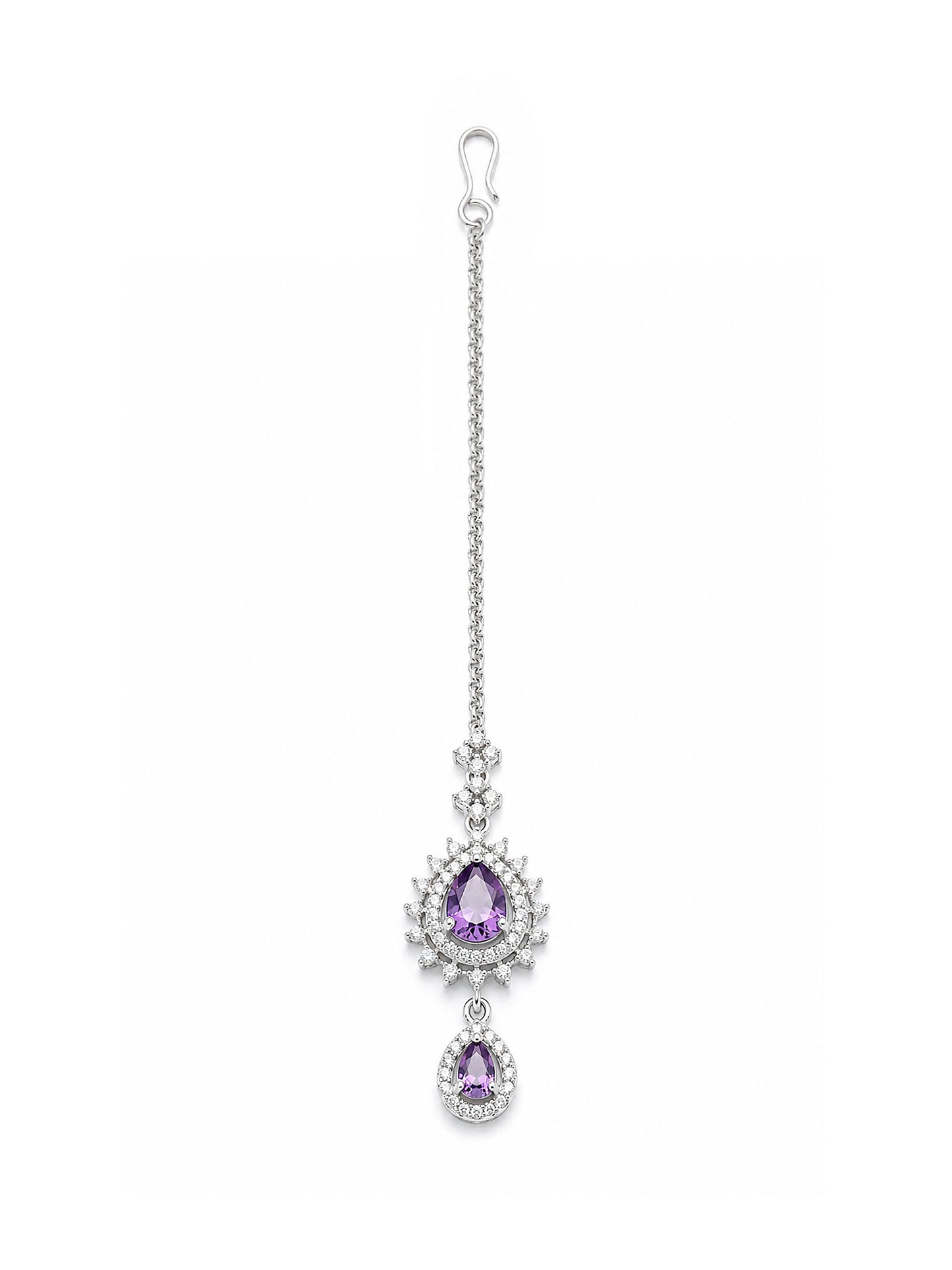 Silver Plated Purple AD Maang Tikka for Women
