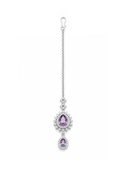 Silver Plated Purple AD Maang Tikka for Women