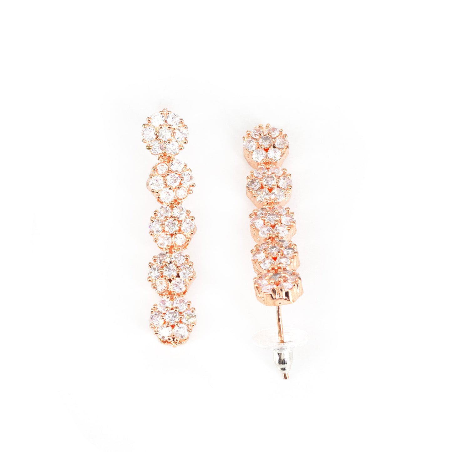 Rose Gold Plated AD Floral Drop Earrings for Women