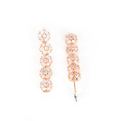 Rose Gold Plated AD Floral Drop Earrings for Women