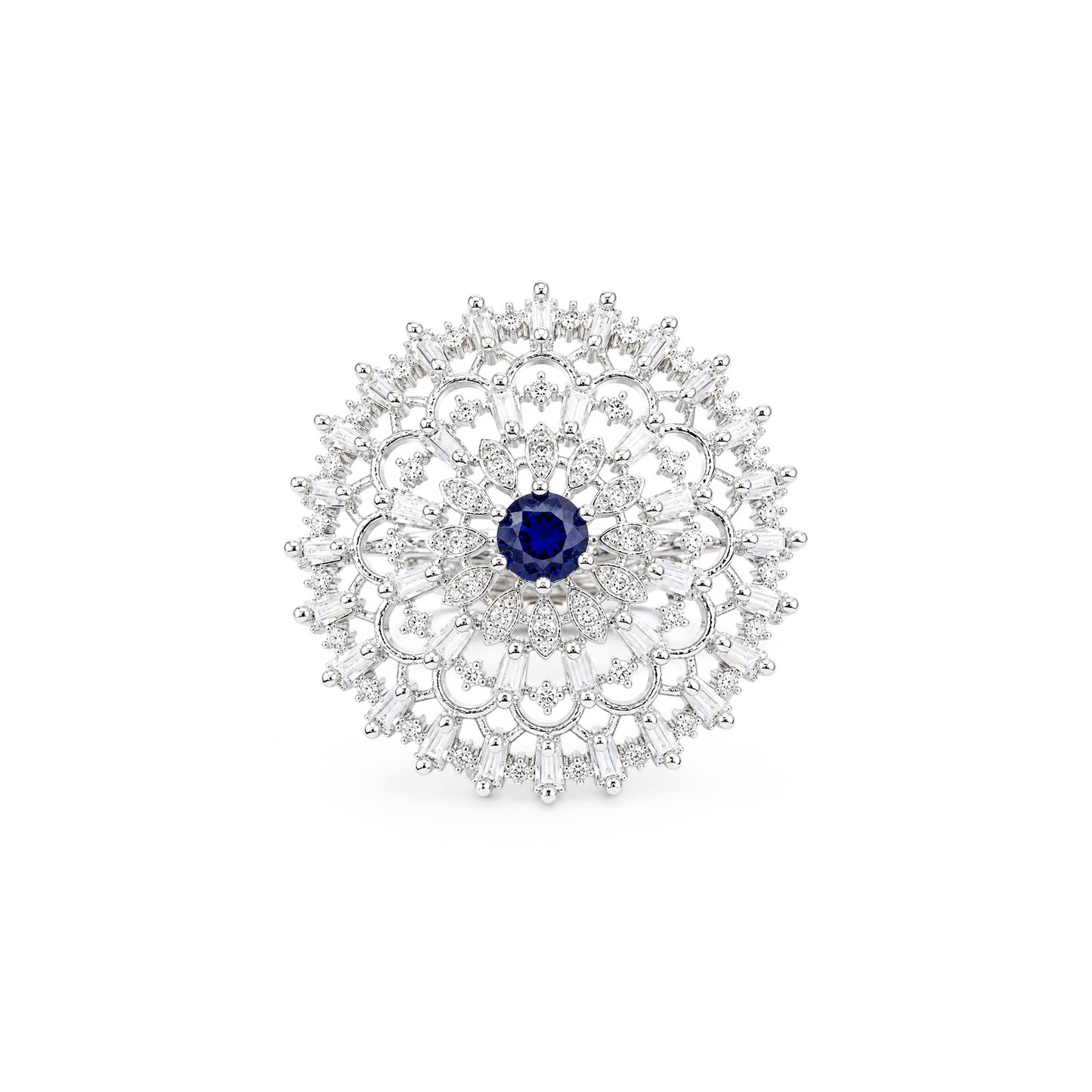 Silver Plated Blue AD Floral Ring for Women