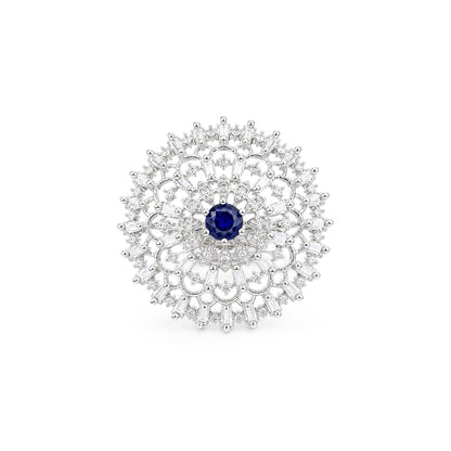 Silver Plated Blue AD Floral Ring for Women