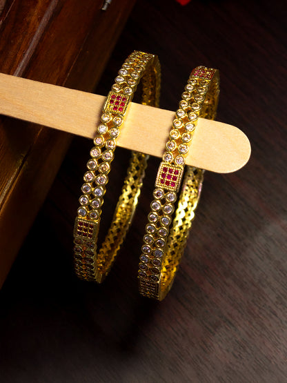 Set Of 2 Gold-Plated American Diamond Studded Bangles