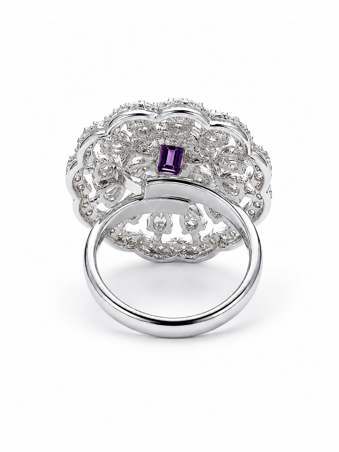 Rhodium Plated Purple AD Finger Ring for Women