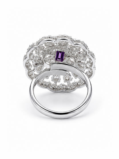Rhodium Plated Purple AD Finger Ring for Women