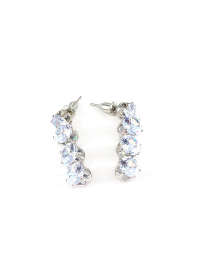 Silver Plated Round White AD Drop Earrings for Women