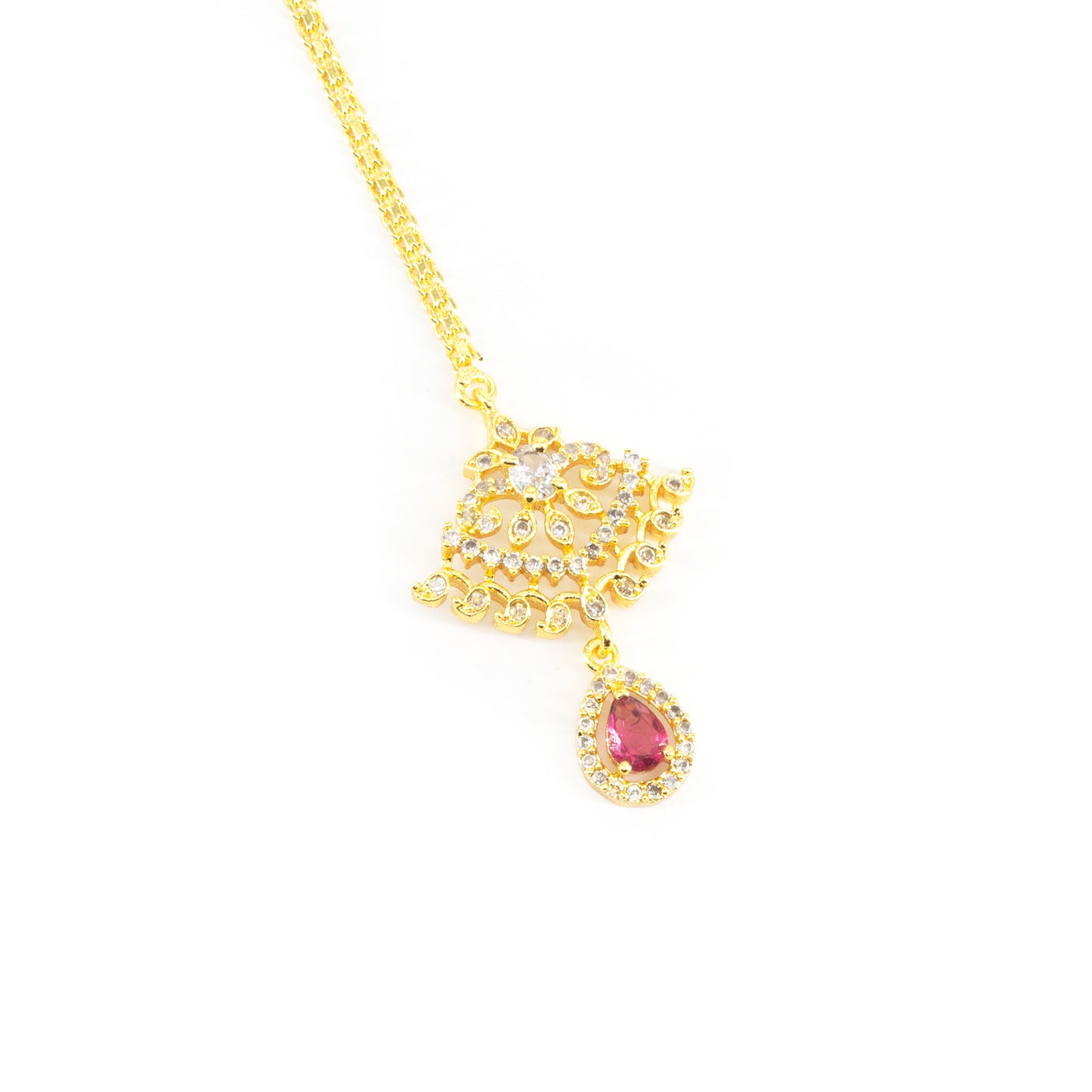 Gold Plated Red AD Maang Tikka for Women