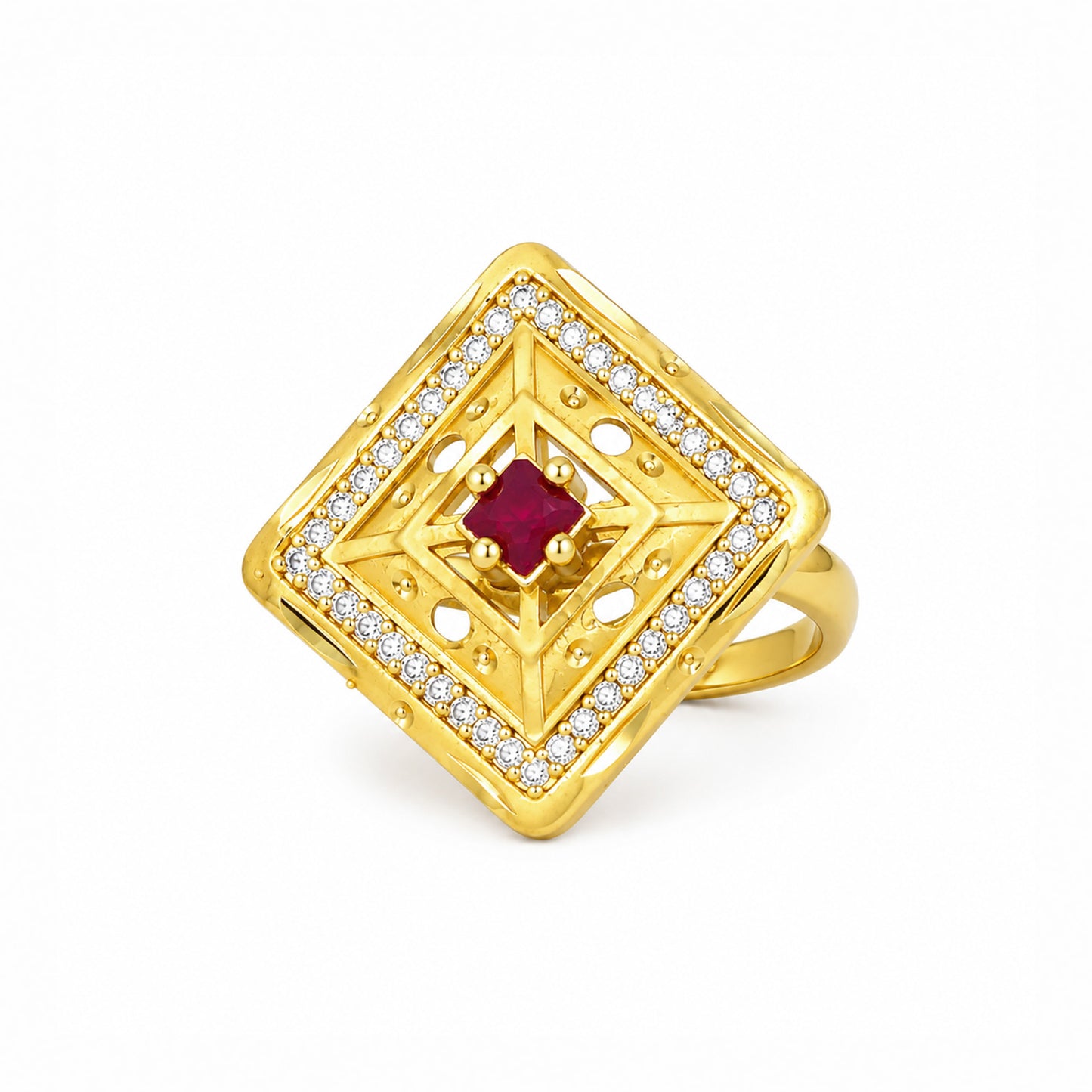 Gold Plated Anti Tarnish Red AD Finger Ring for Women