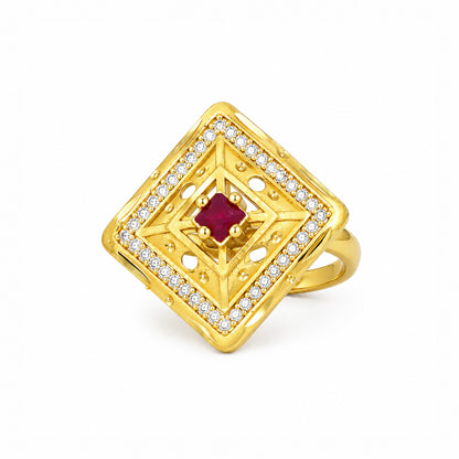 Gold Plated Anti Tarnish Red AD Finger Ring for Women