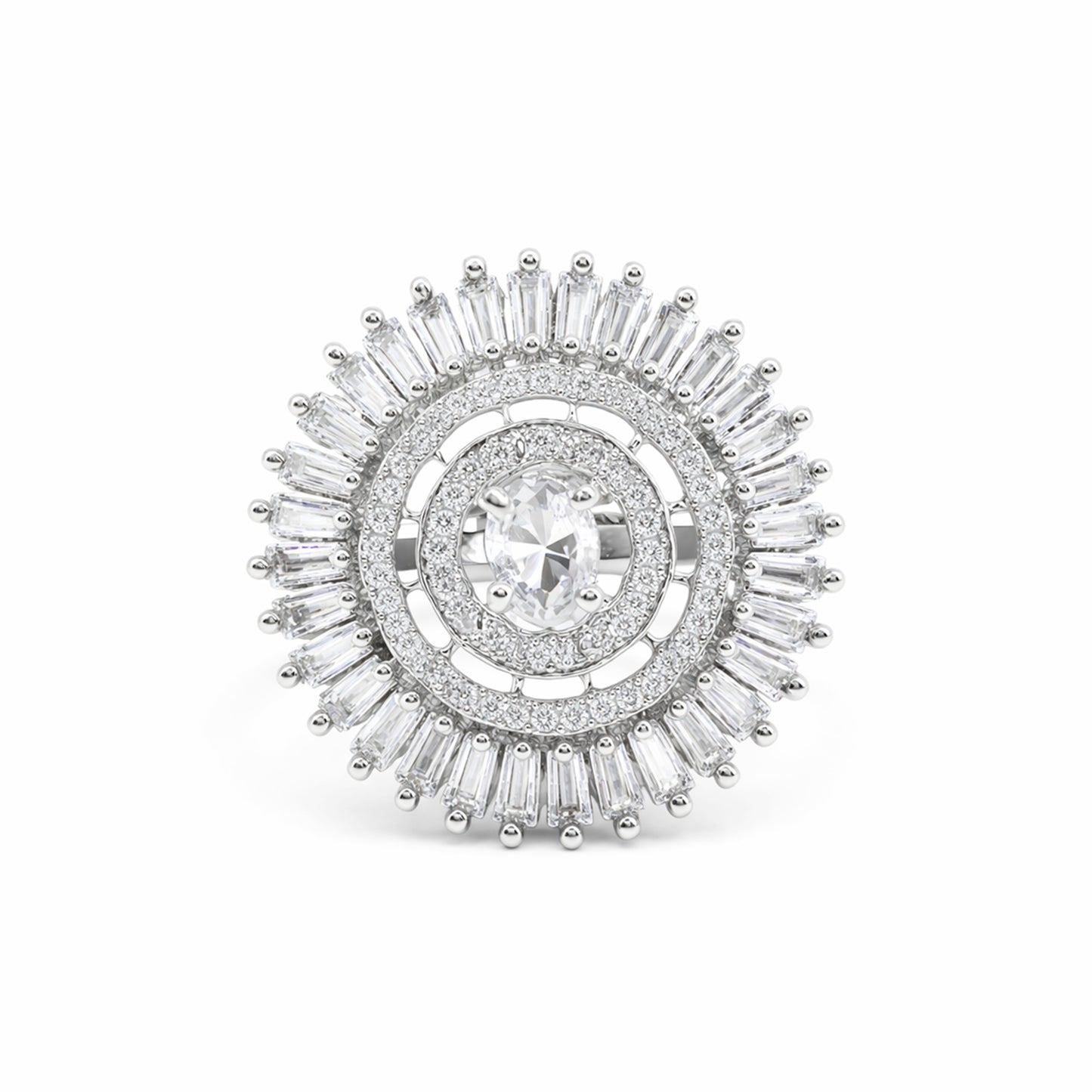 Silver Plated AD Round Adjustable Finger Ring for Women