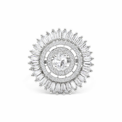 Silver Plated AD Round Adjustable Finger Ring for Women