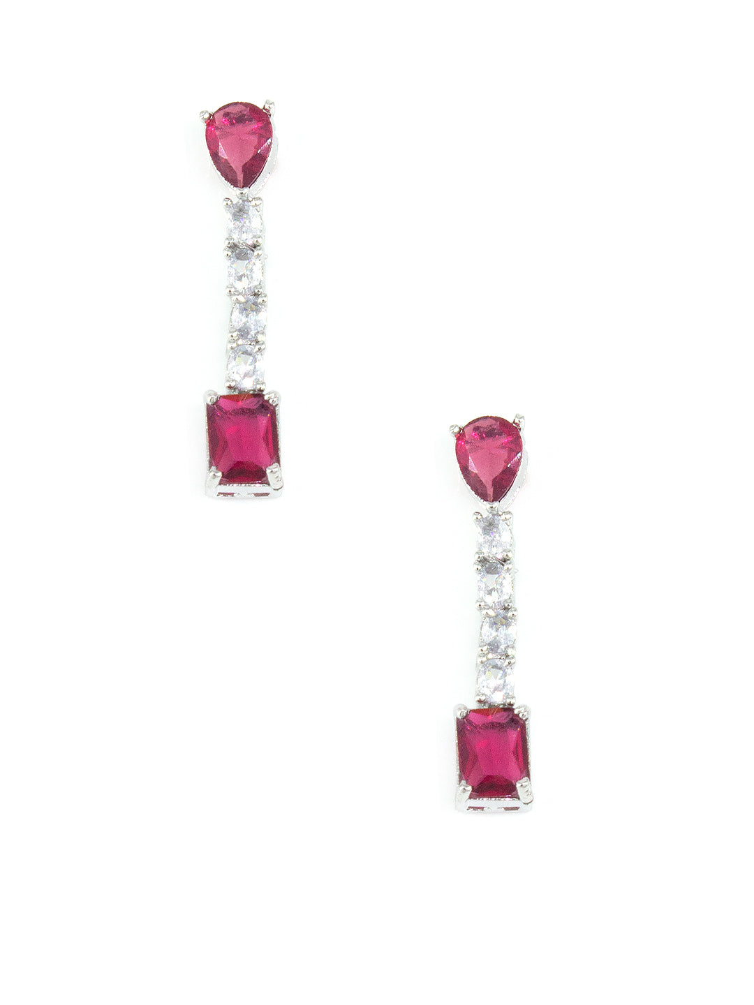 Silver Plated Red AD Minimal Jewellery Set