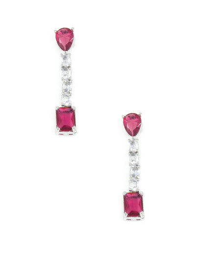 Silver Plated Red AD Minimal Jewellery Set