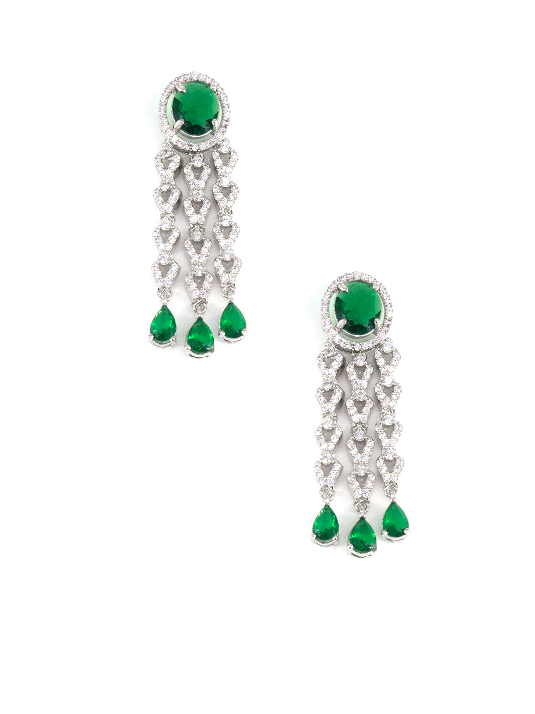 Silver Plated Green AD Designer Jewellery Set
