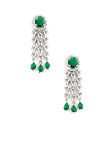 Silver Plated Green AD Designer Jewellery Set