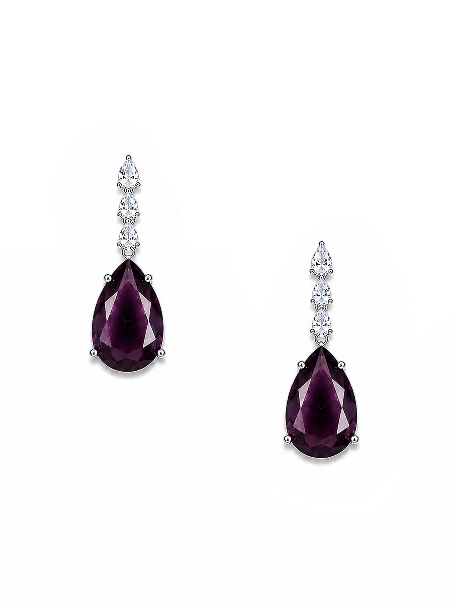 Silver Plated Purple Teardrop AD Jewellery Set for Women