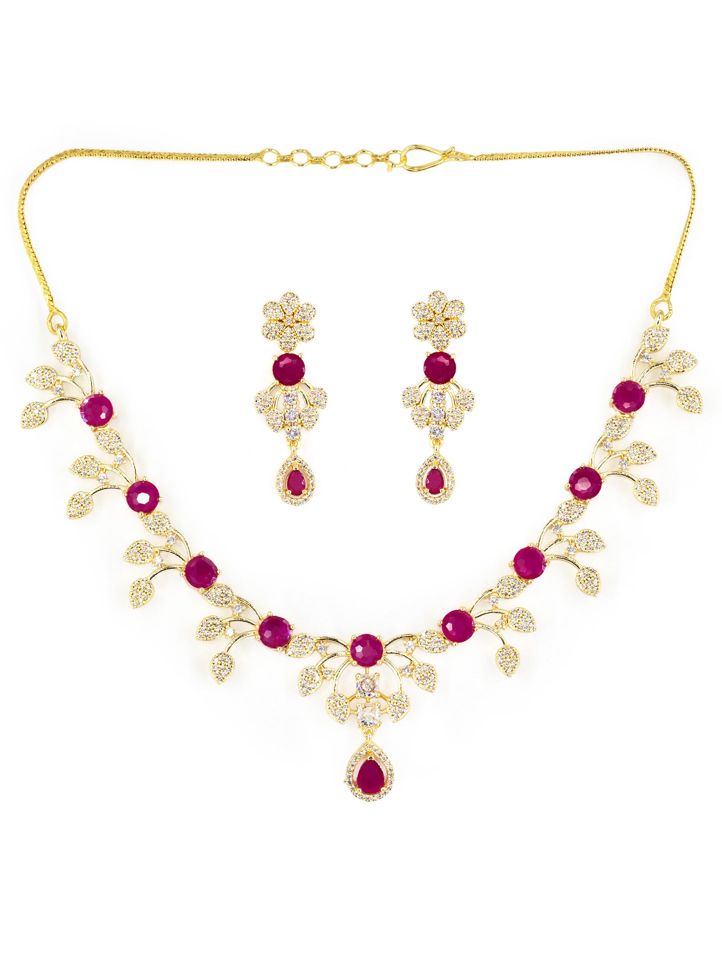 Gold Plated Red AD Designer Jewellery Set for Women