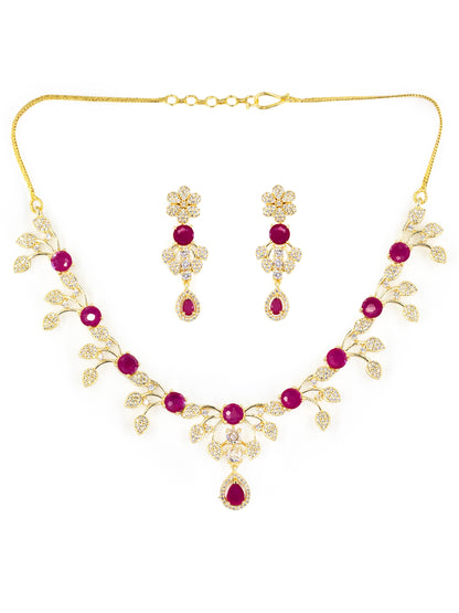 Gold Plated Red AD Designer Jewellery Set for Women