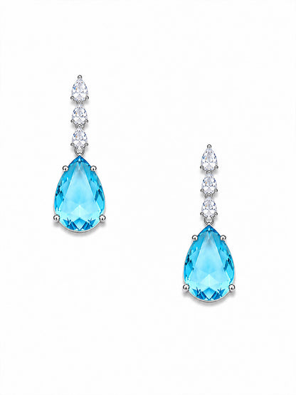 Silver Plated Sea Blue Teardrop AD Jewellery Set for Women