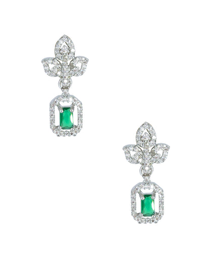 Silver Plated Green Leaf Drop Earrings For Women
