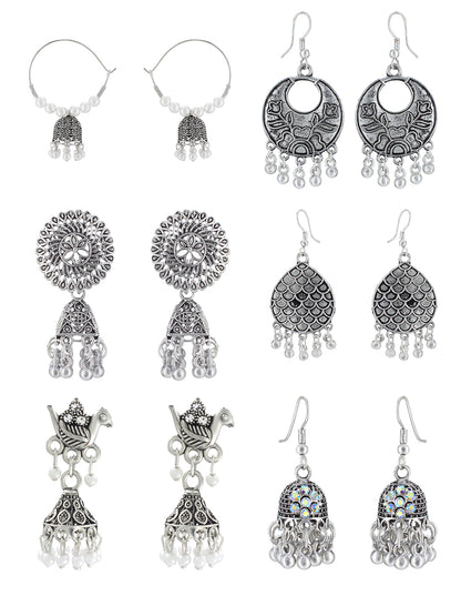 Pack of 6 Oxidized Jhumka Earrings