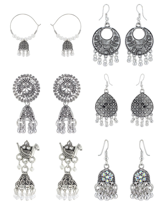 Pack of 6 Oxidized Jhumka Earrings