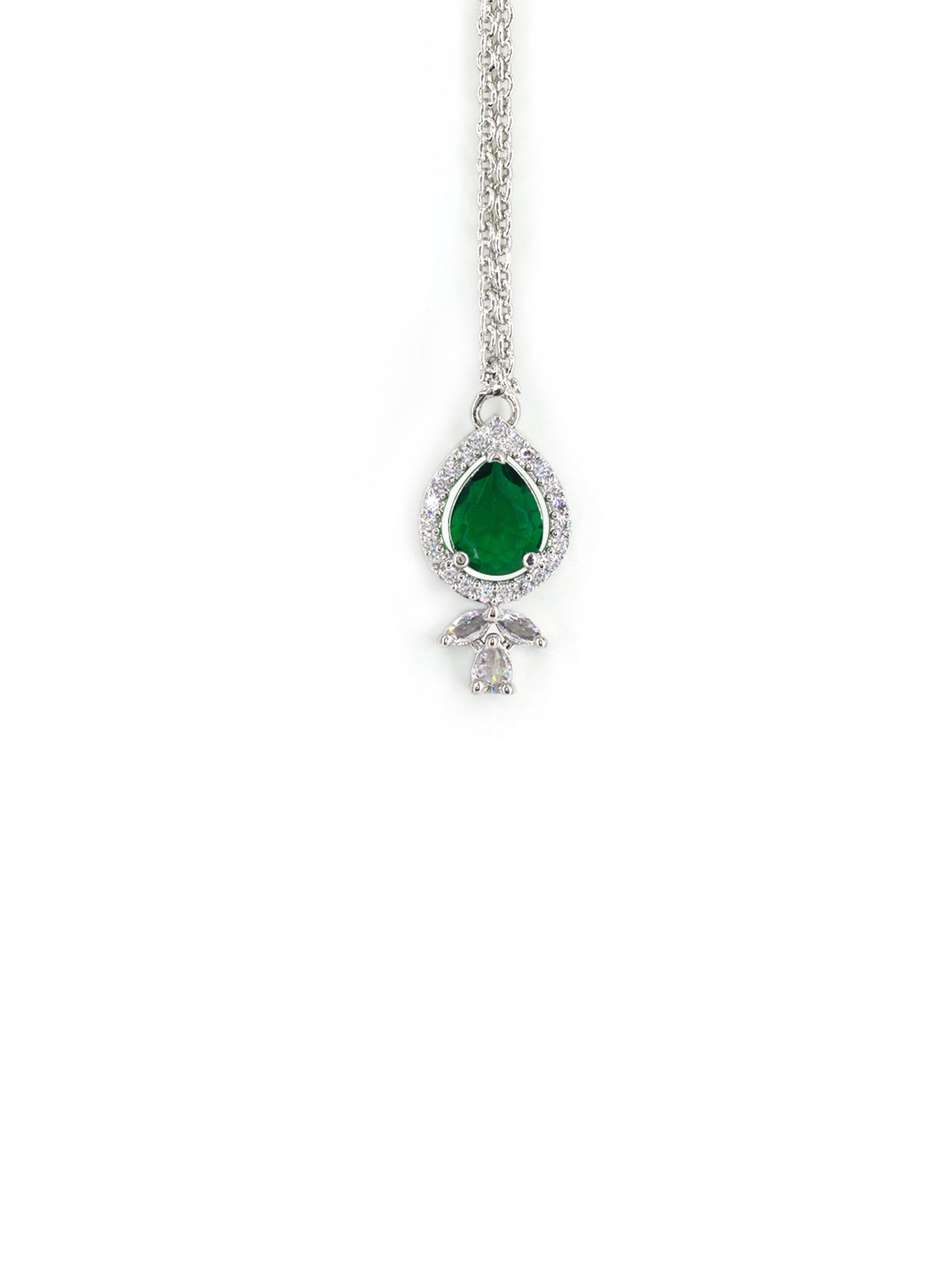 Rhodium Plated Green American Diamond Maang Tikka for Women