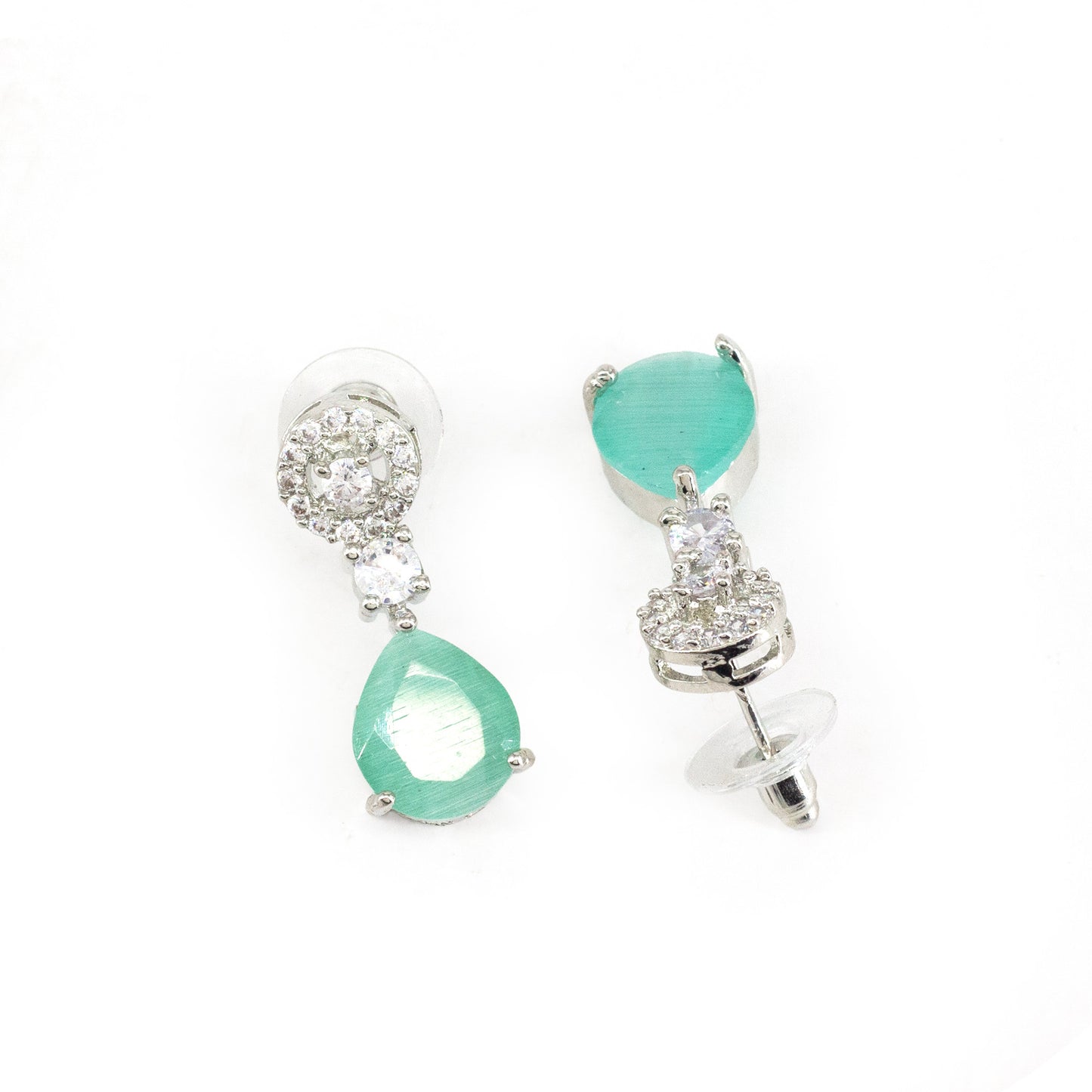Silver Plated Mint Green AD Drop Earrings for Women