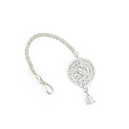 Silver Plated AD Maang Tikka for Women