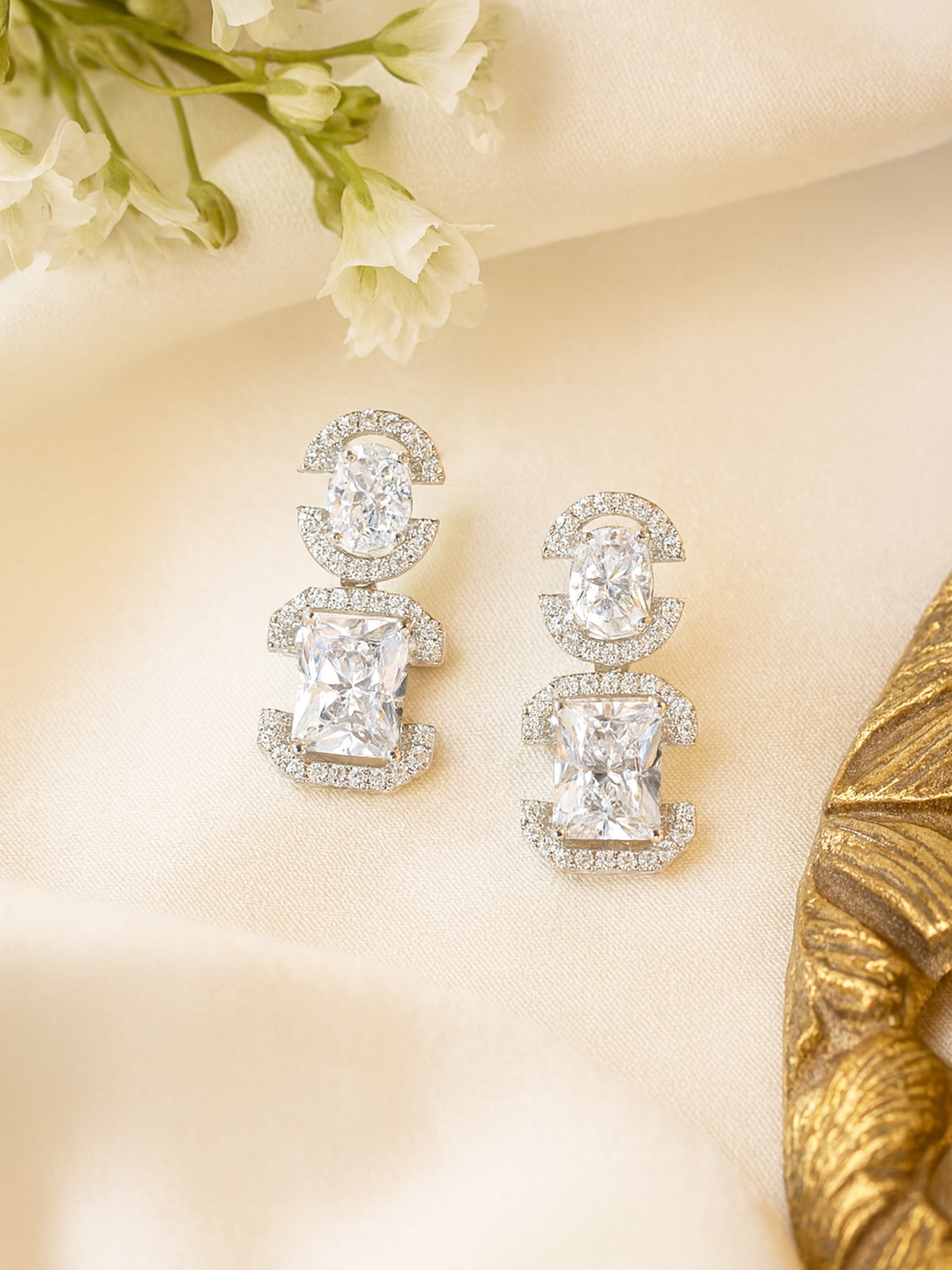 Silver Plated AD Drop Earrings for Women