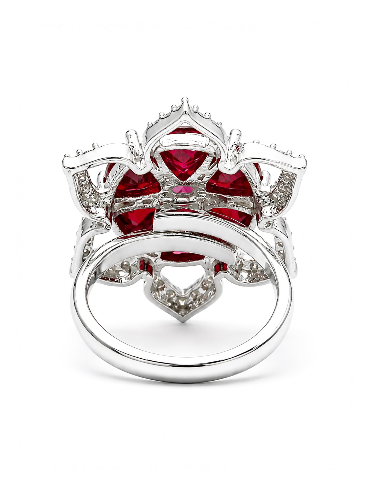 Rhodium Plated Red AD Floral Finger Ring for Women