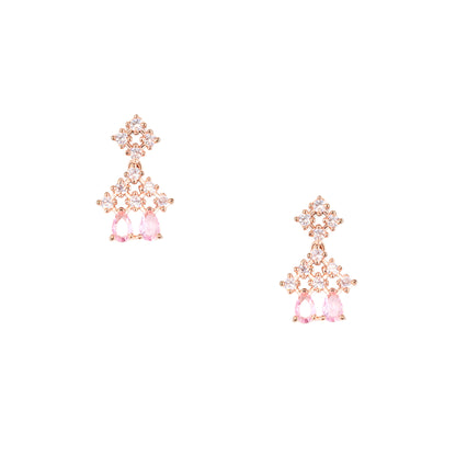Rose Gold Plated Pink American Diamond Jewellery Set for Women