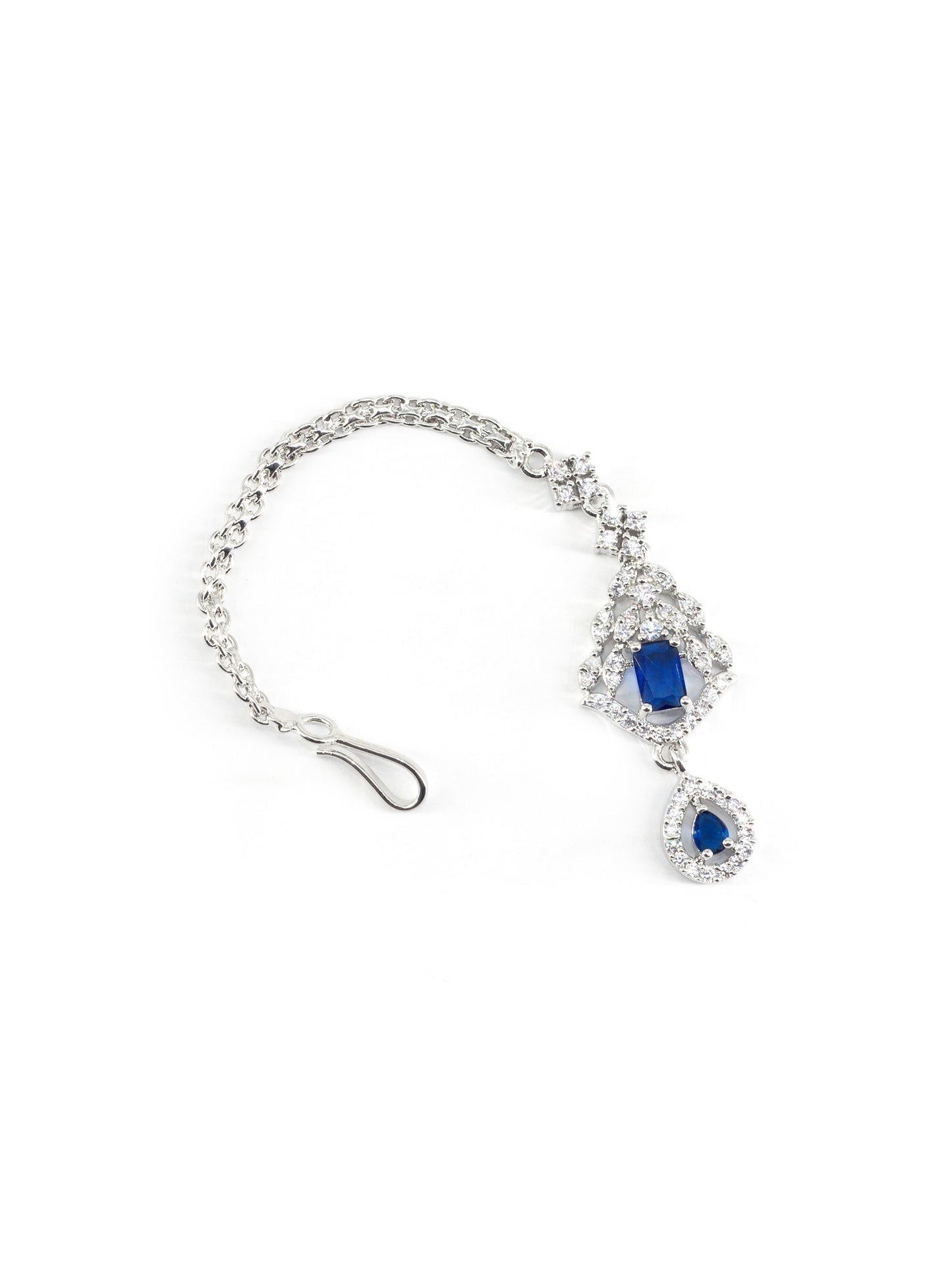 Rhodium Plated Blue AD Maang Tikka for Women