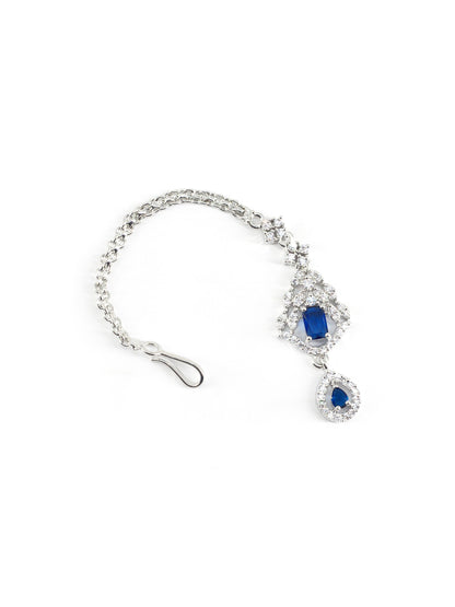 Rhodium Plated Blue AD Maang Tikka for Women
