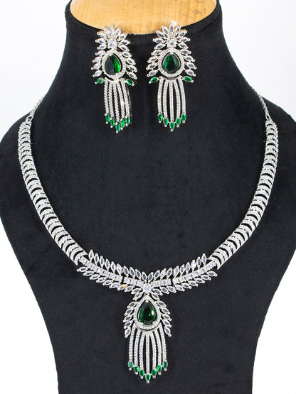 American Diamond Studded Green Jewellery Set For Women And Girls