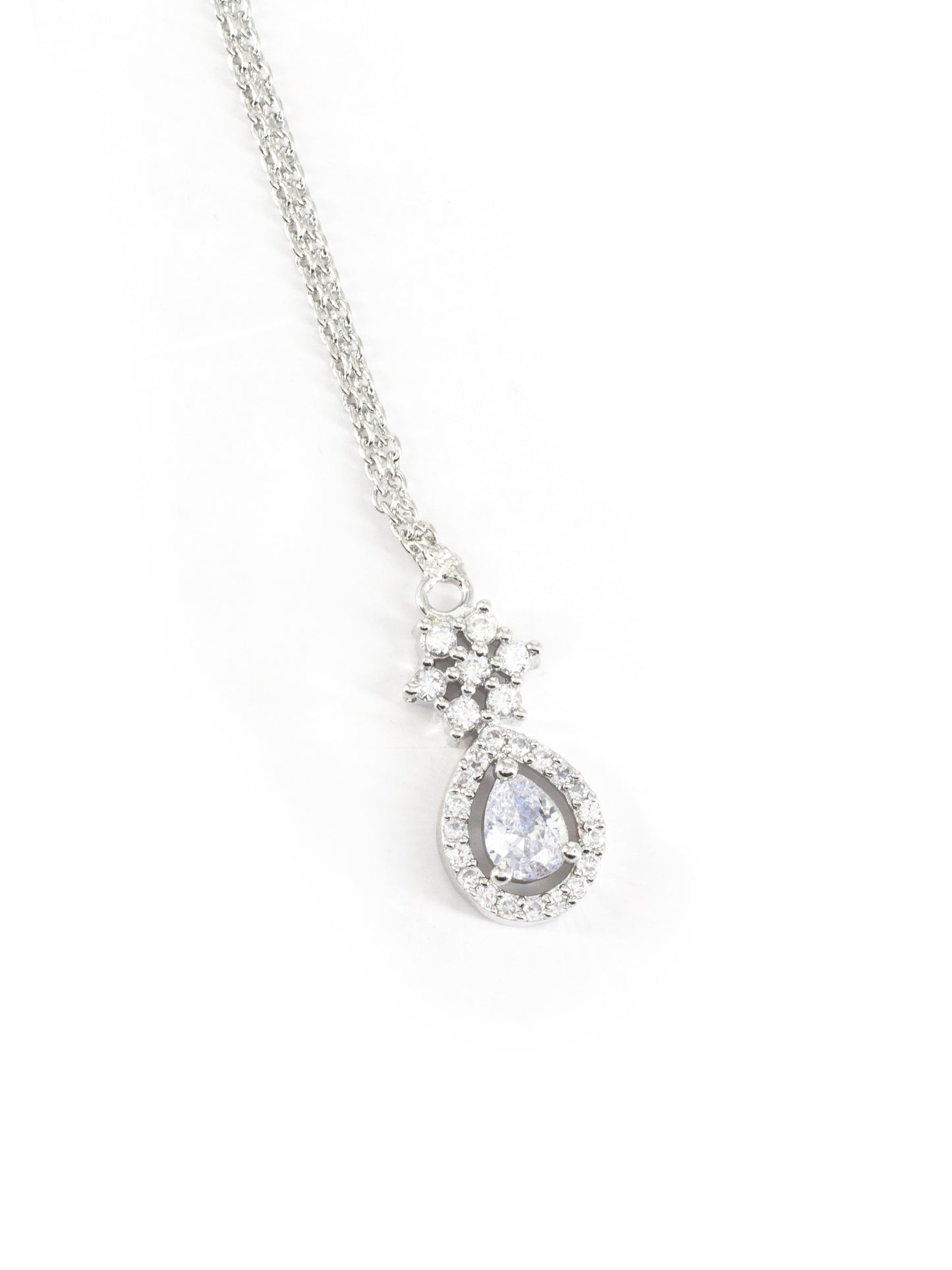 Rhodium Plated AD Teardrop Maang Tikka for Women