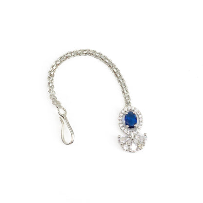 Silver Plated Blue AD Maang Tikka for Women