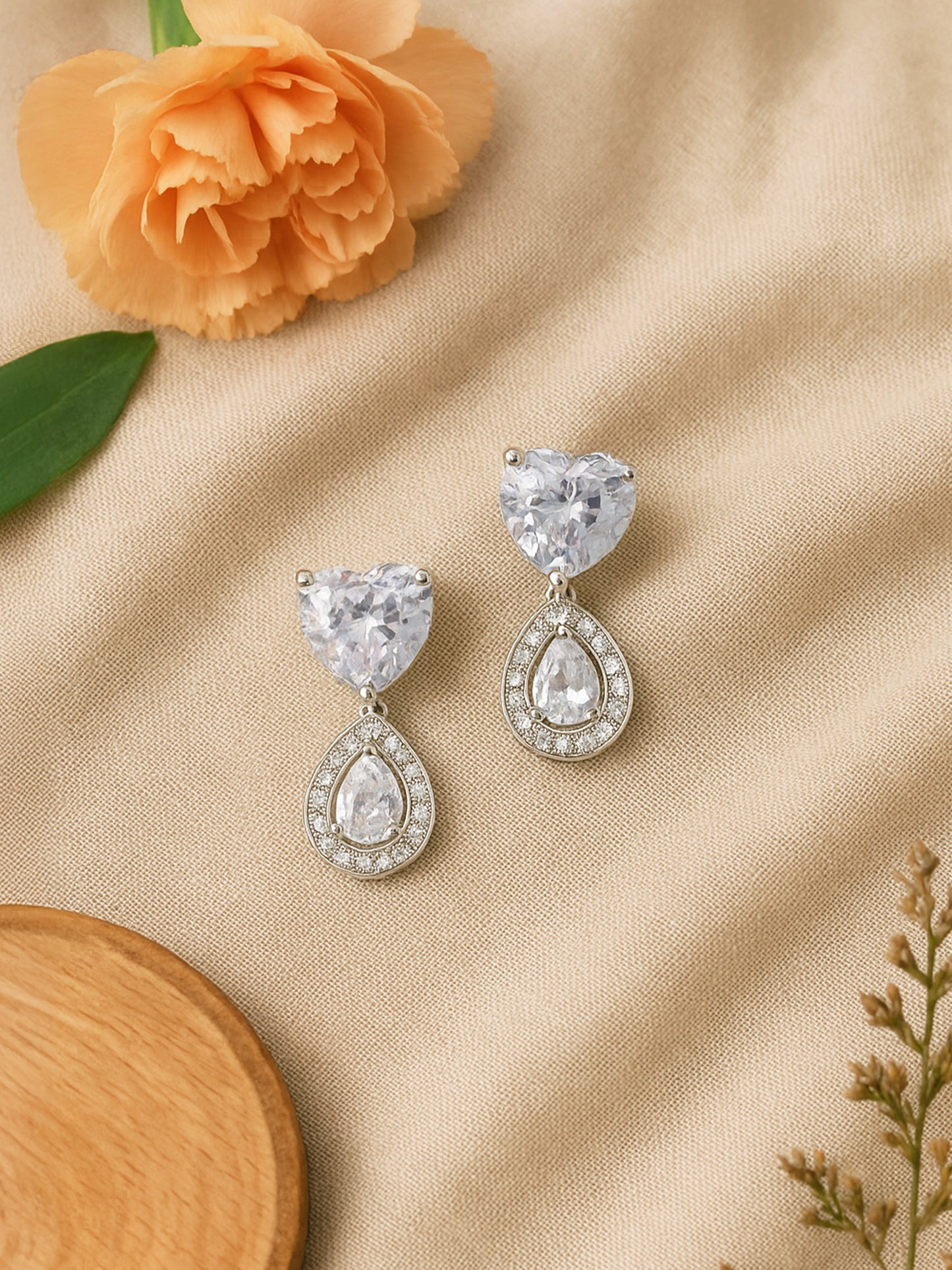 Silver Plated Heart AD Drop Earrings for Women