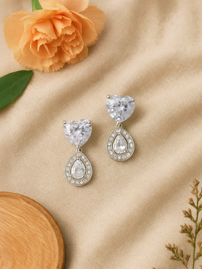 Silver Plated Heart AD Drop Earrings for Women