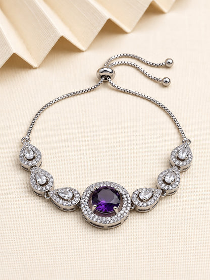 Silver Plated Purple AD Adjustable Bracelet for Women